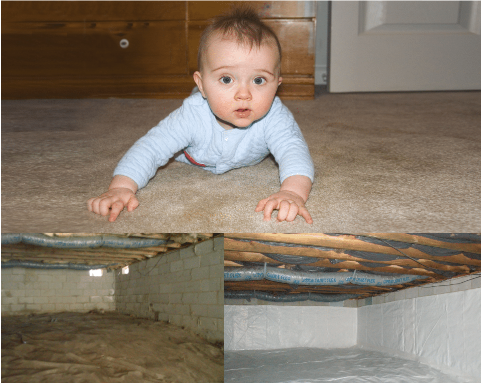 Baby crawling on carpet.